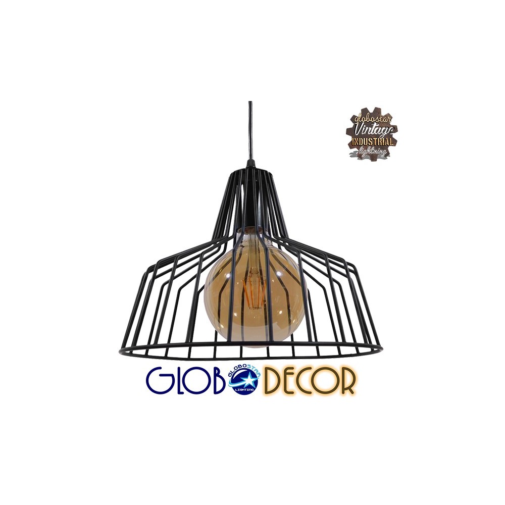 GLOBOSTAR® TERE 01165 Vintage Κρεμαστό Φωτιστικό Οροφής με Ντουί 1 x E27 AC 220-240V IP20 - Μαύρο - Μ30 x Π30 x Υ25cm